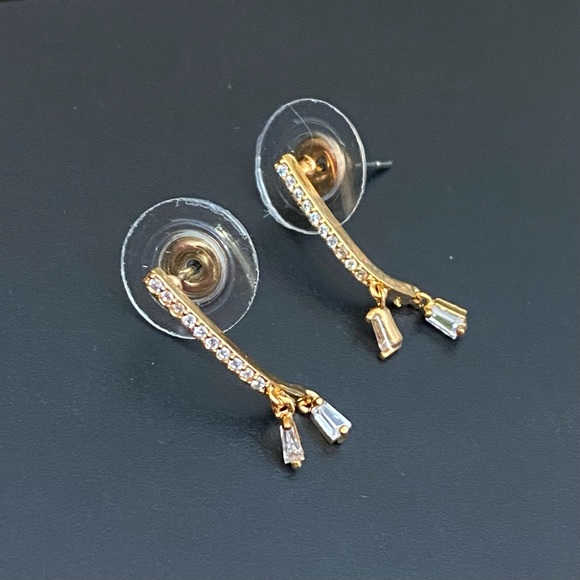 CRISTALLO CZ Cubic Zirconia Pave Gold-tone Drop Earrings - Picture 10 of 12